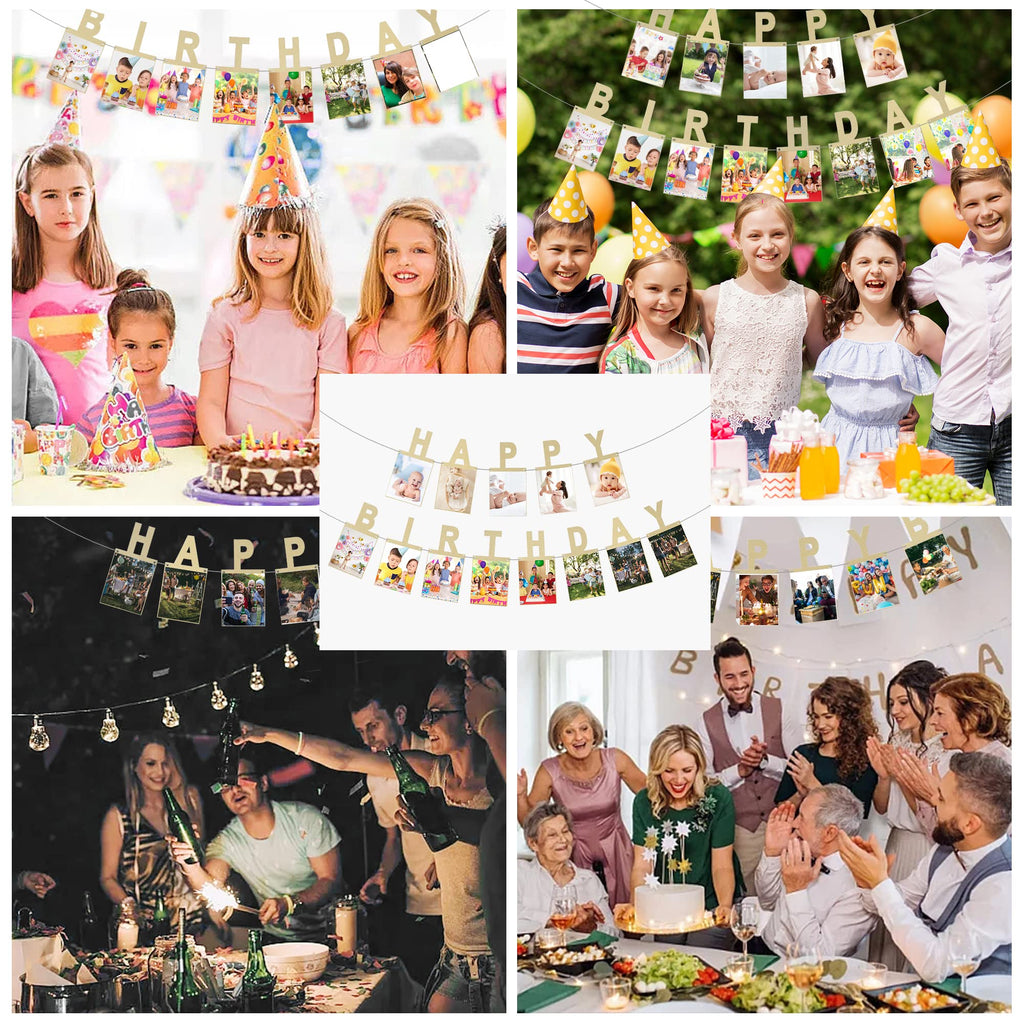 Gold Photo Banner with 2 Strings of Fairy Lights for Birthday Parties – 13 Letter Banners from AVlovasd