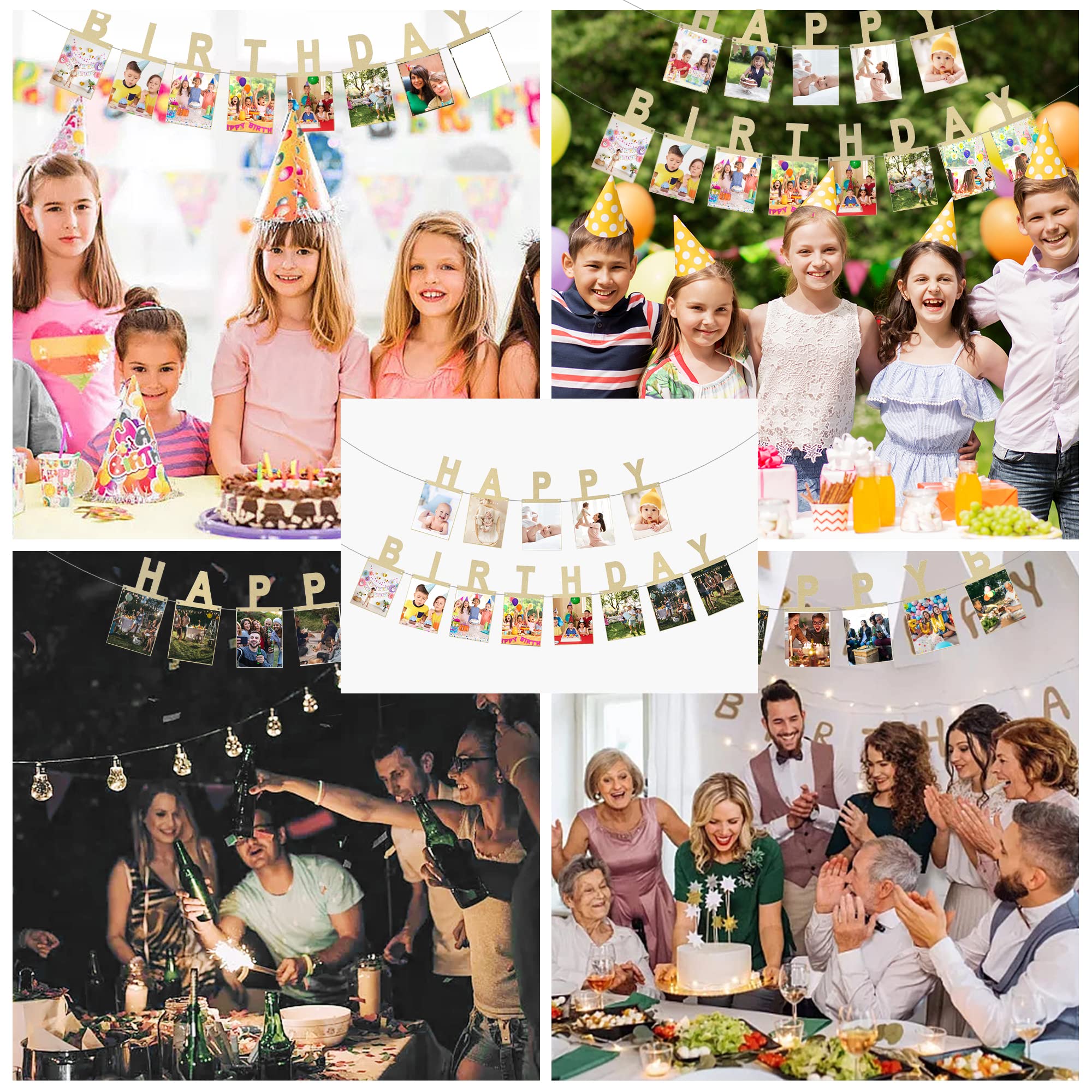 Gold Photo Banner with 2 Strings of Fairy Lights for Birthday Parties – 13 Letter Banners from AVlovasd