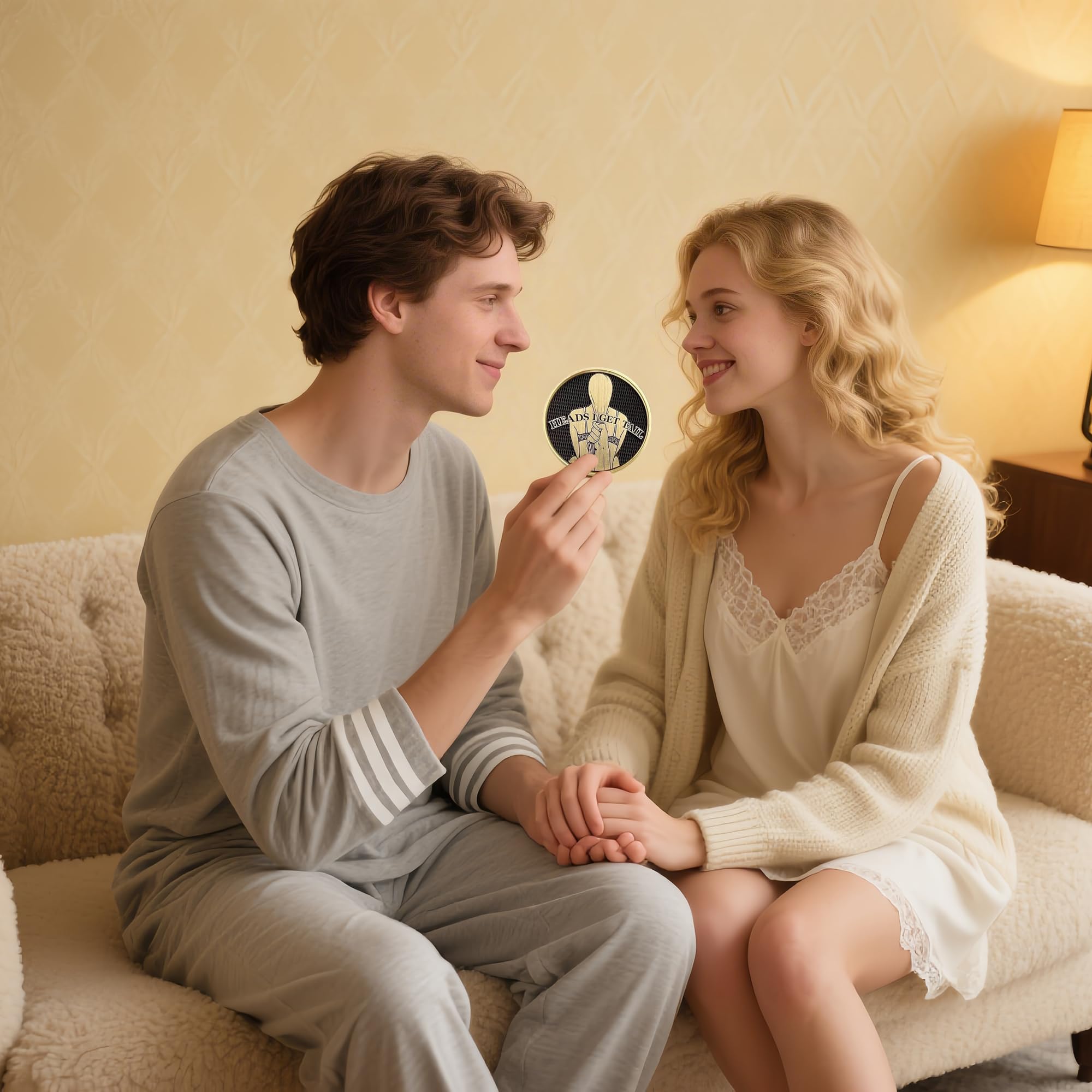 Gold-Plated Funny Decision Coin – Heads I Get Tail, Tails I Get Head Prank Gift for Couples