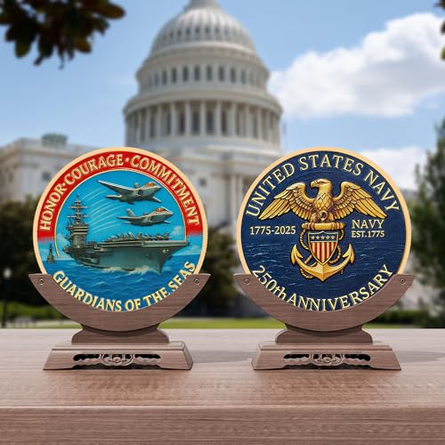 Gold-Plated USA Navy 250th Anniversary Challenge Coin – 1.57 Inch Double-Sided High Relief Military Collectible for Veterans and Supporters