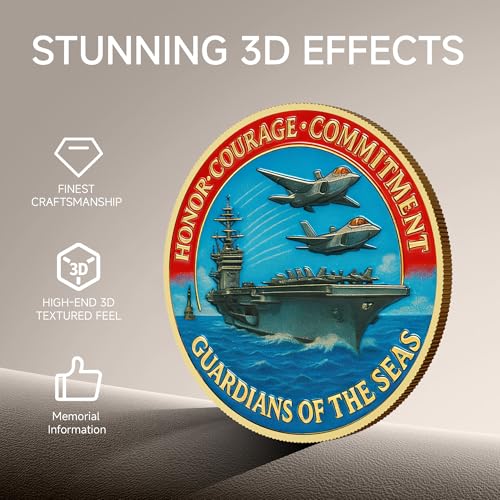 Gold-Plated USA Navy 250th Anniversary Challenge Coin – 1.57 Inch Double-Sided High Relief Military Collectible for Veterans and Supporters