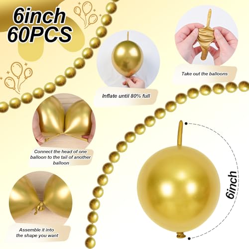 Gold Quick Link Balloons 60-Pack: Easy-Assembly Metallic Chrome Balloon Chains for Parties