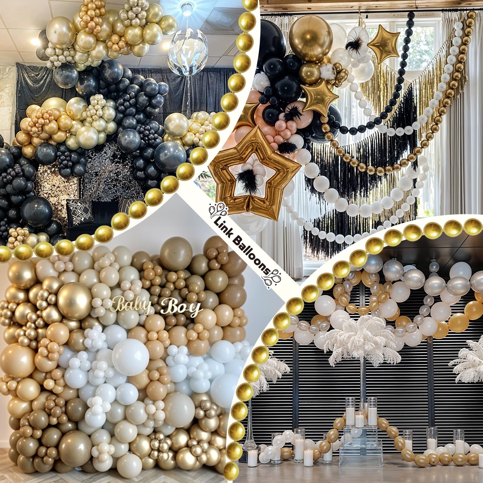 Gold Quick Link Balloons 60-Pack: Easy-Assembly Metallic Chrome Balloon Chains for Parties