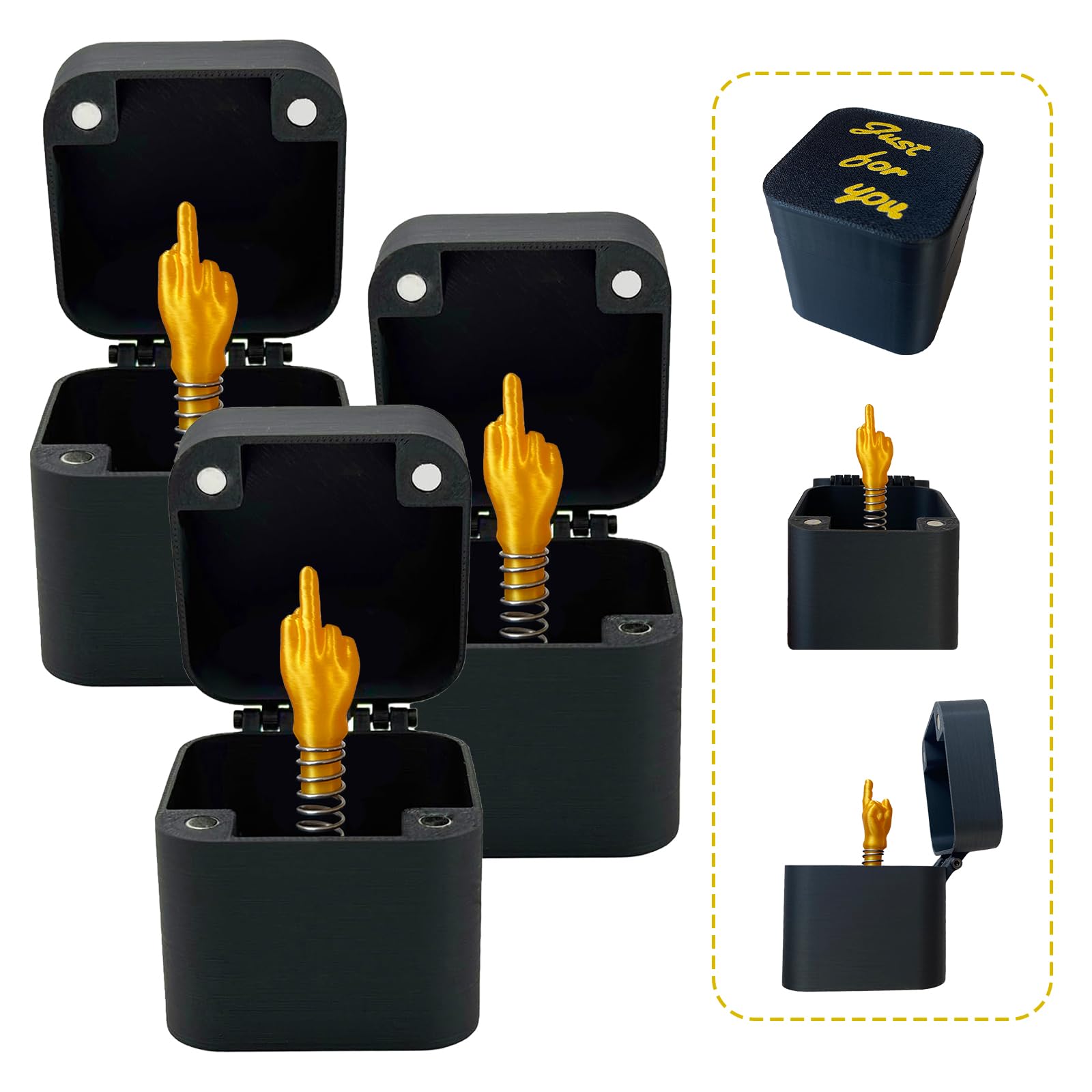 Golden 3-Pack Middle Finger Pop-Up Prank Box - Hilarious Surprise Gift for Adults