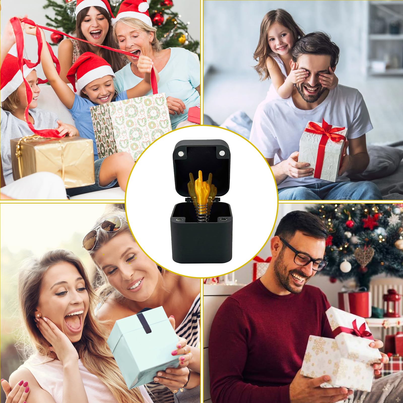 Golden 3-Pack Middle Finger Pop-Up Prank Box - Hilarious Surprise Gift for Adults