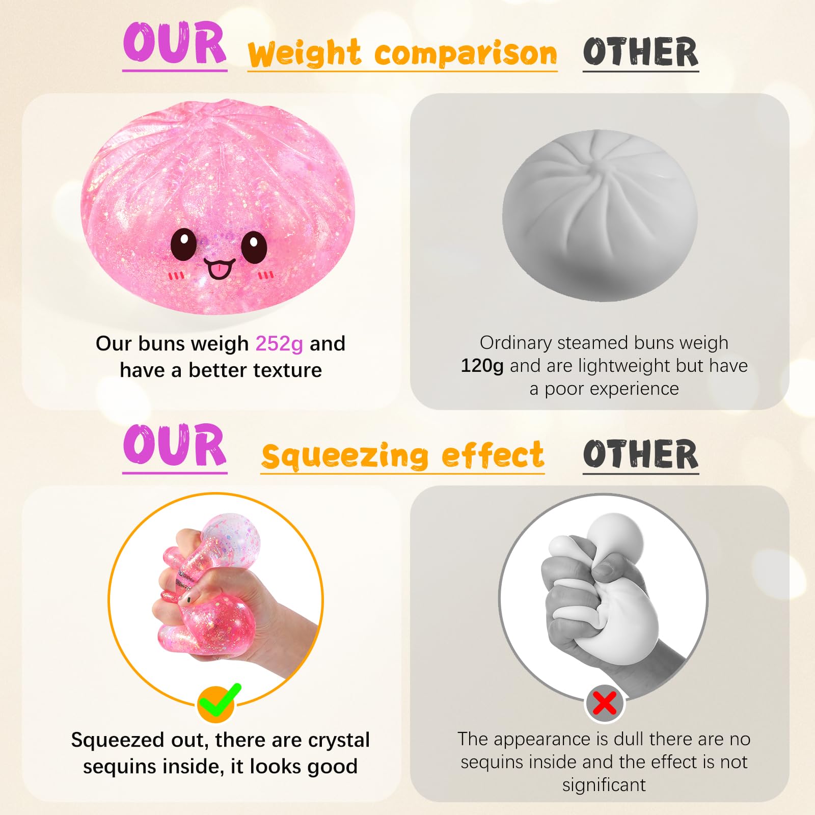 Golden Sugar Dumpling Squishy – Viral Bao Bun Stress Relief Toy, 255g