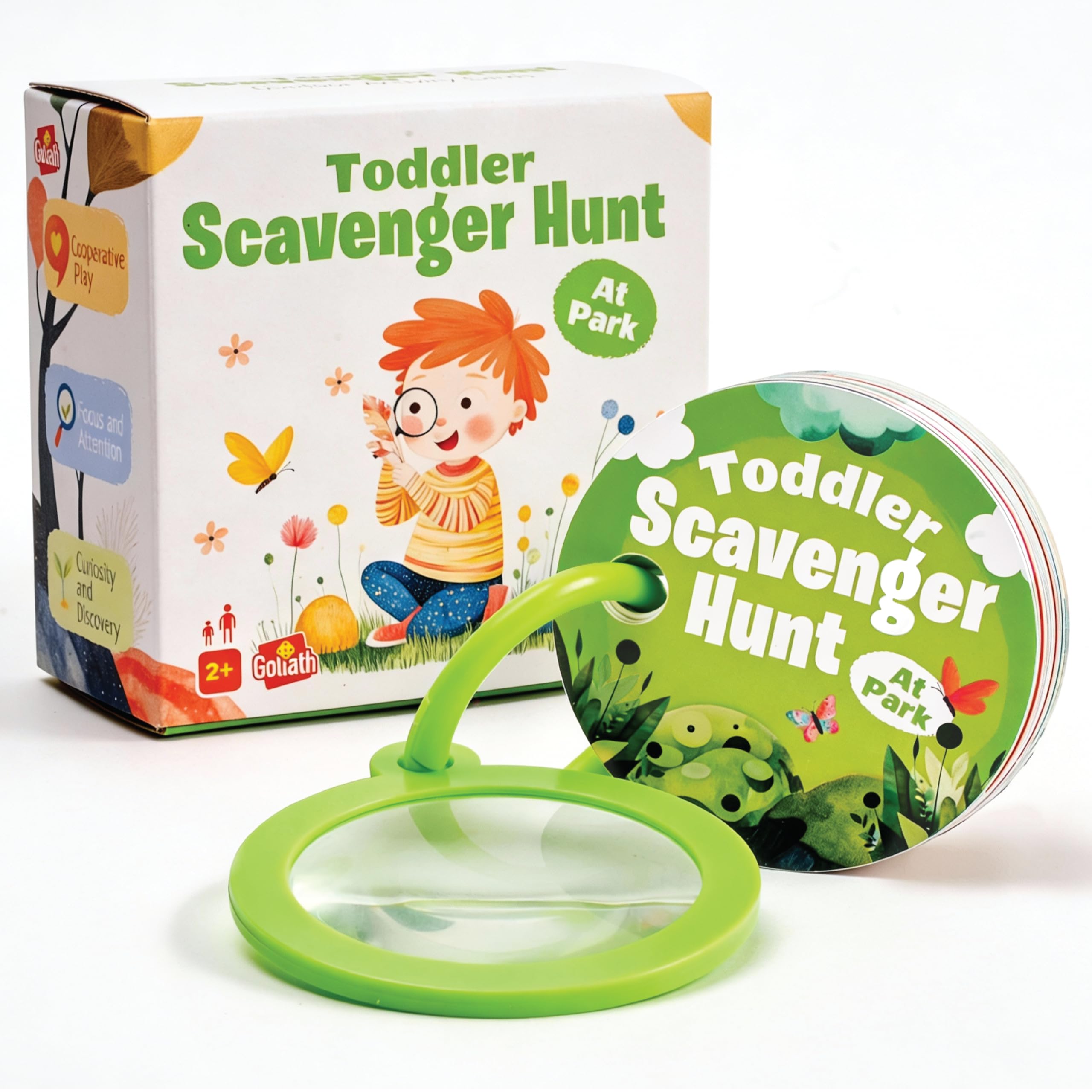 Goliath Scavenger Hunt Cards at the Park - Toddler Outdoor Activity Cards with Magnifying Lens, 23 Waterproof Cards, Ages 2+