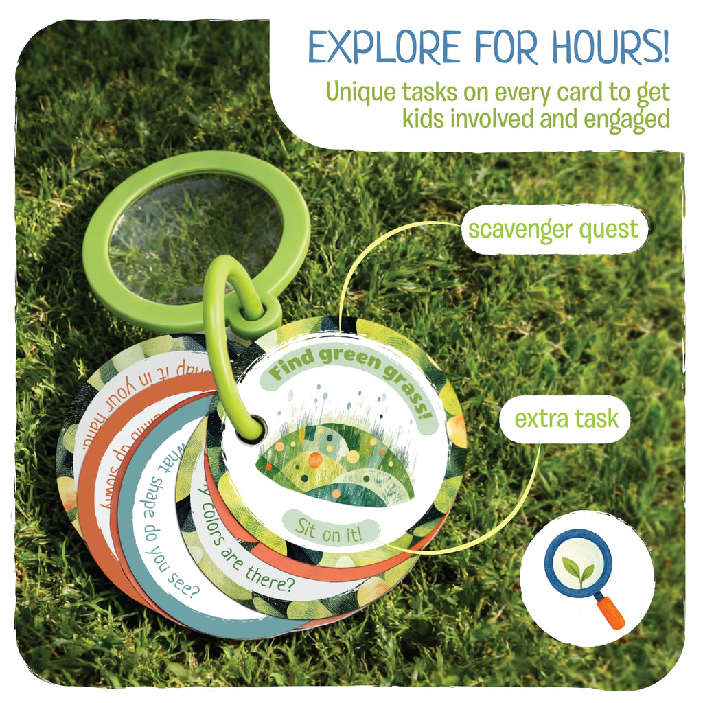 Goliath Scavenger Hunt Cards at the Park - Toddler Outdoor Activity Cards with Magnifying Lens, 23 Waterproof Cards, Ages 2+