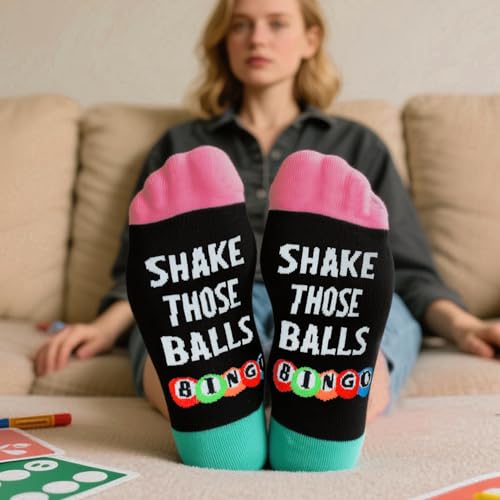 GOLIN Bingo Novelty Socks for Women – Funny Gift for Bingo Lovers with 'SHAKE THOSE BALLS' Print