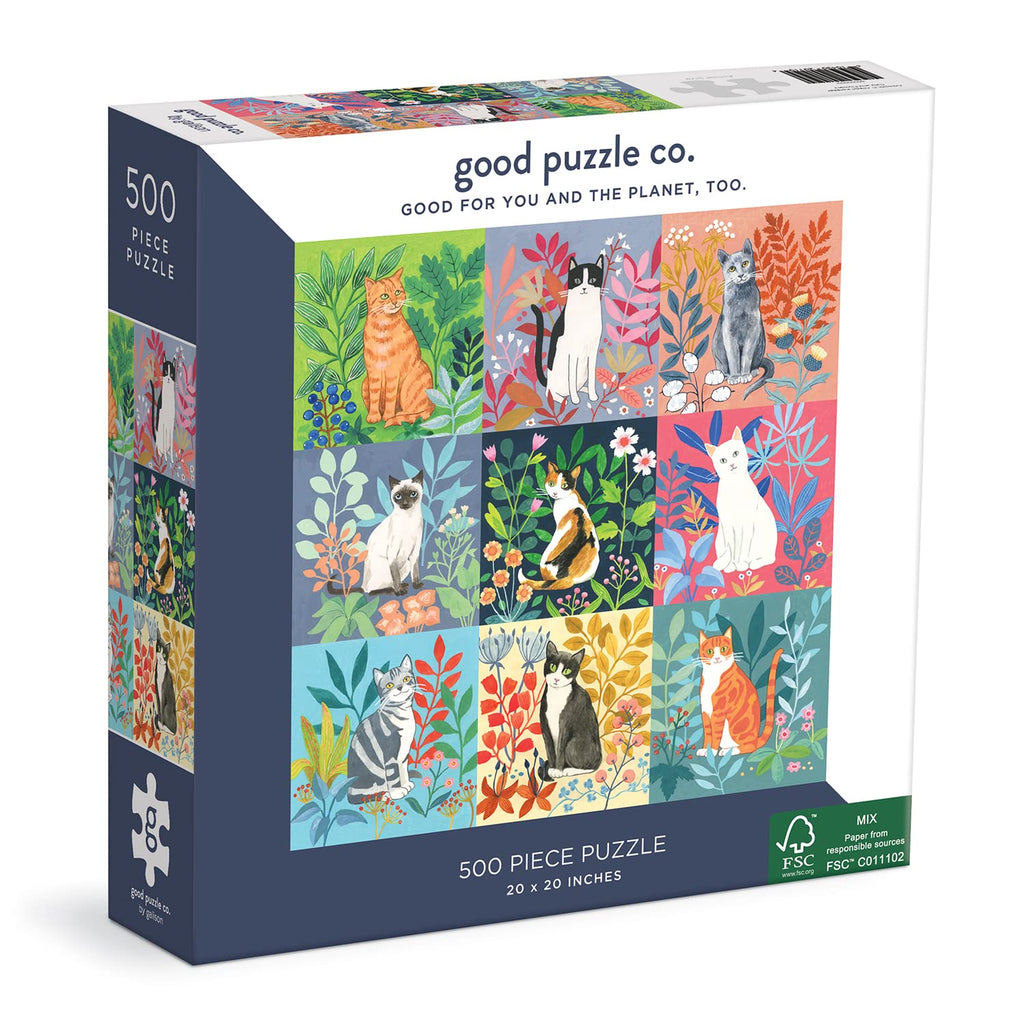 Good Puzzle Co. Cats and Flowers 500-Piece Jigsaw Puzzle – Colorful Cat & Floral Design