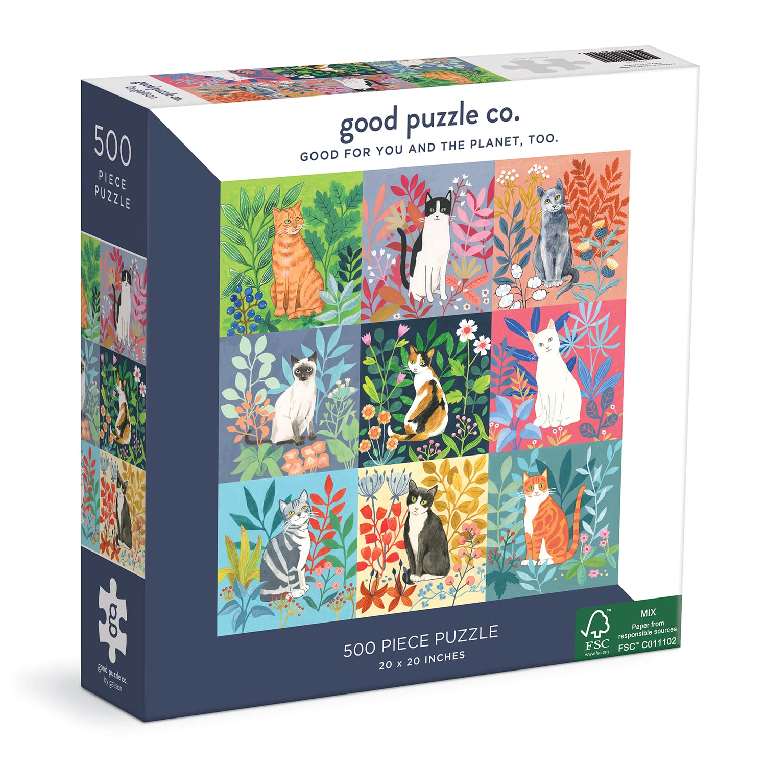Good Puzzle Co. Cats and Flowers 500-Piece Jigsaw Puzzle – Colorful Cat & Floral Design