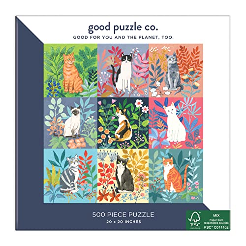 Good Puzzle Co. Cats and Flowers 500-Piece Jigsaw Puzzle – Colorful Cat & Floral Design