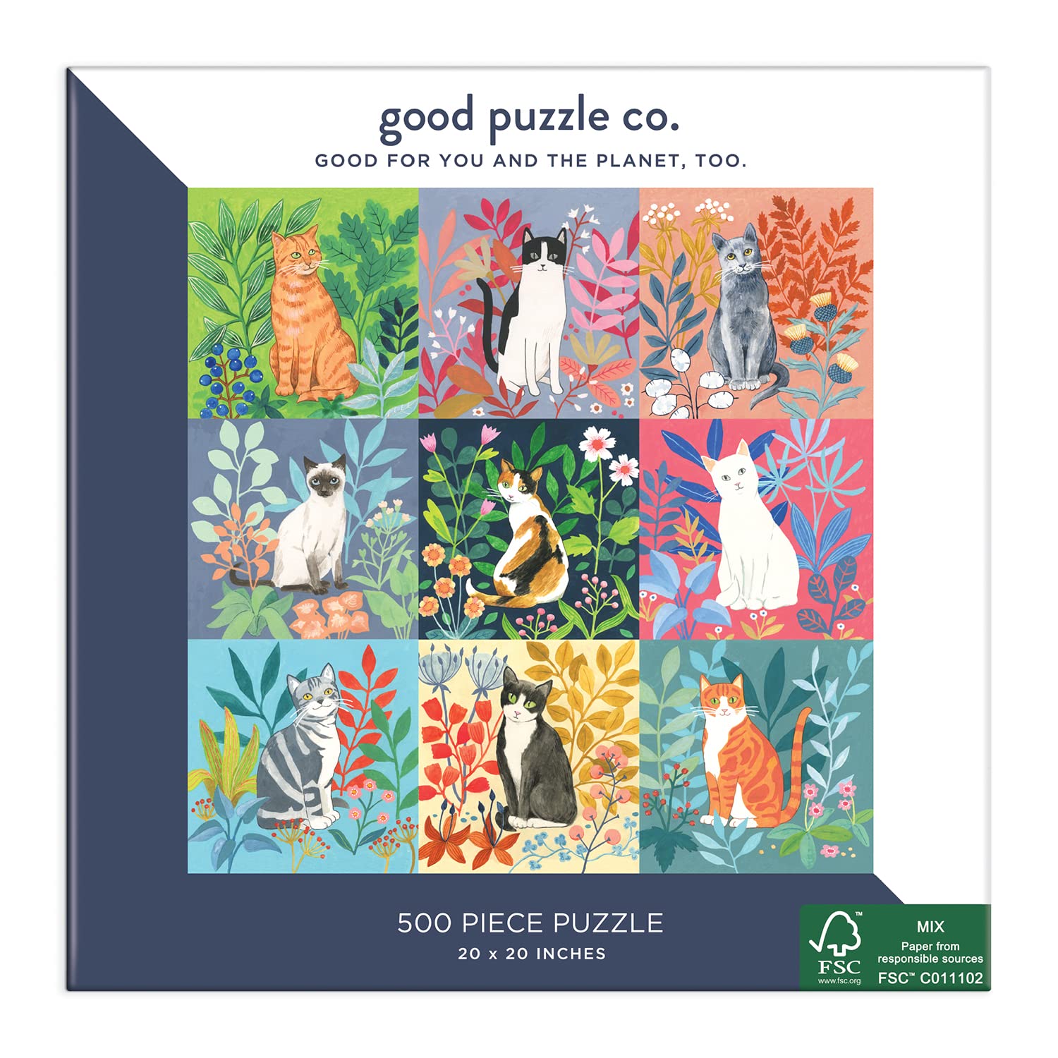 Good Puzzle Co. Cats and Flowers 500-Piece Jigsaw Puzzle – Colorful Cat & Floral Design