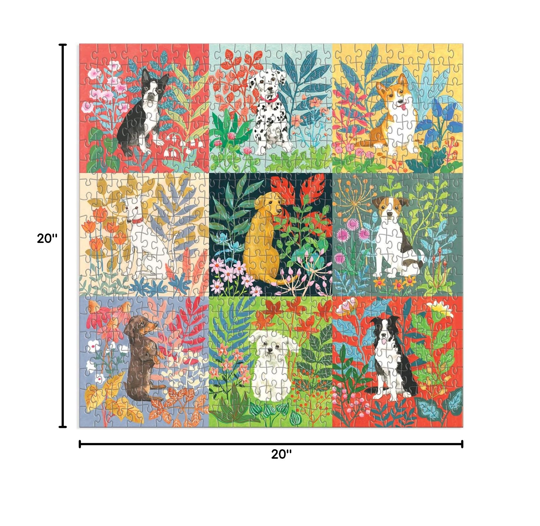 Good Puzzle Co Dogs and Flowers 500-Piece Jigsaw Puzzle – Recycled Materials, 20x20 Inches