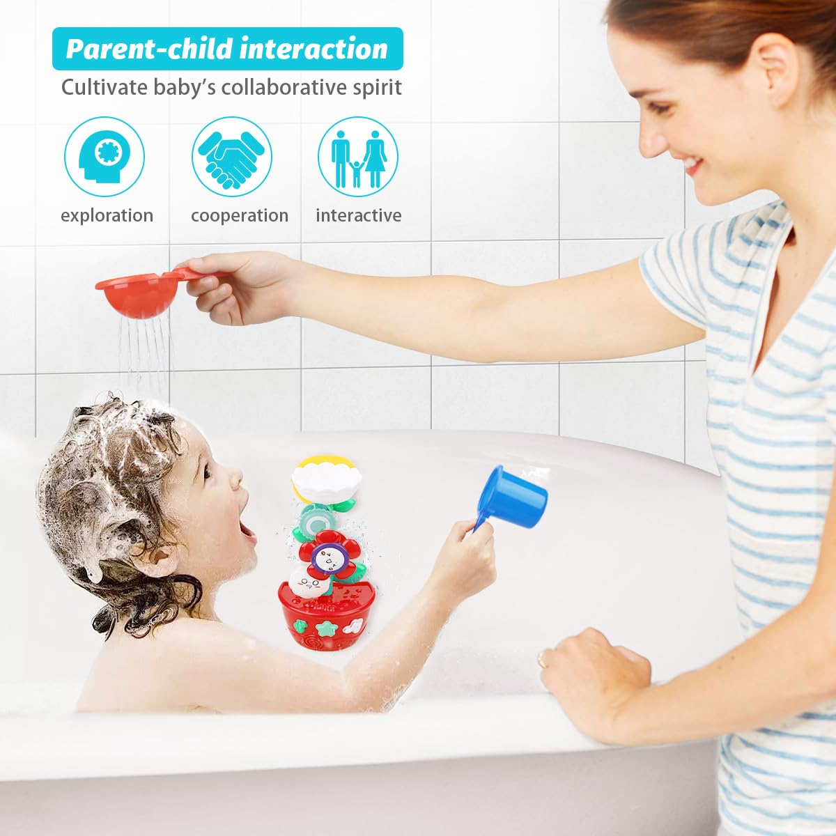 GOODLOGO Bath Toys for Toddlers 1-3 - Mini Sprinkler & Cups Set for Fun Bath Time