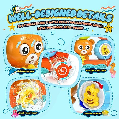 GOODLOGO Bear Bath Toy for Toddlers Ages 1-3 - BPA-Free with Suction Cups, Waterfall Play