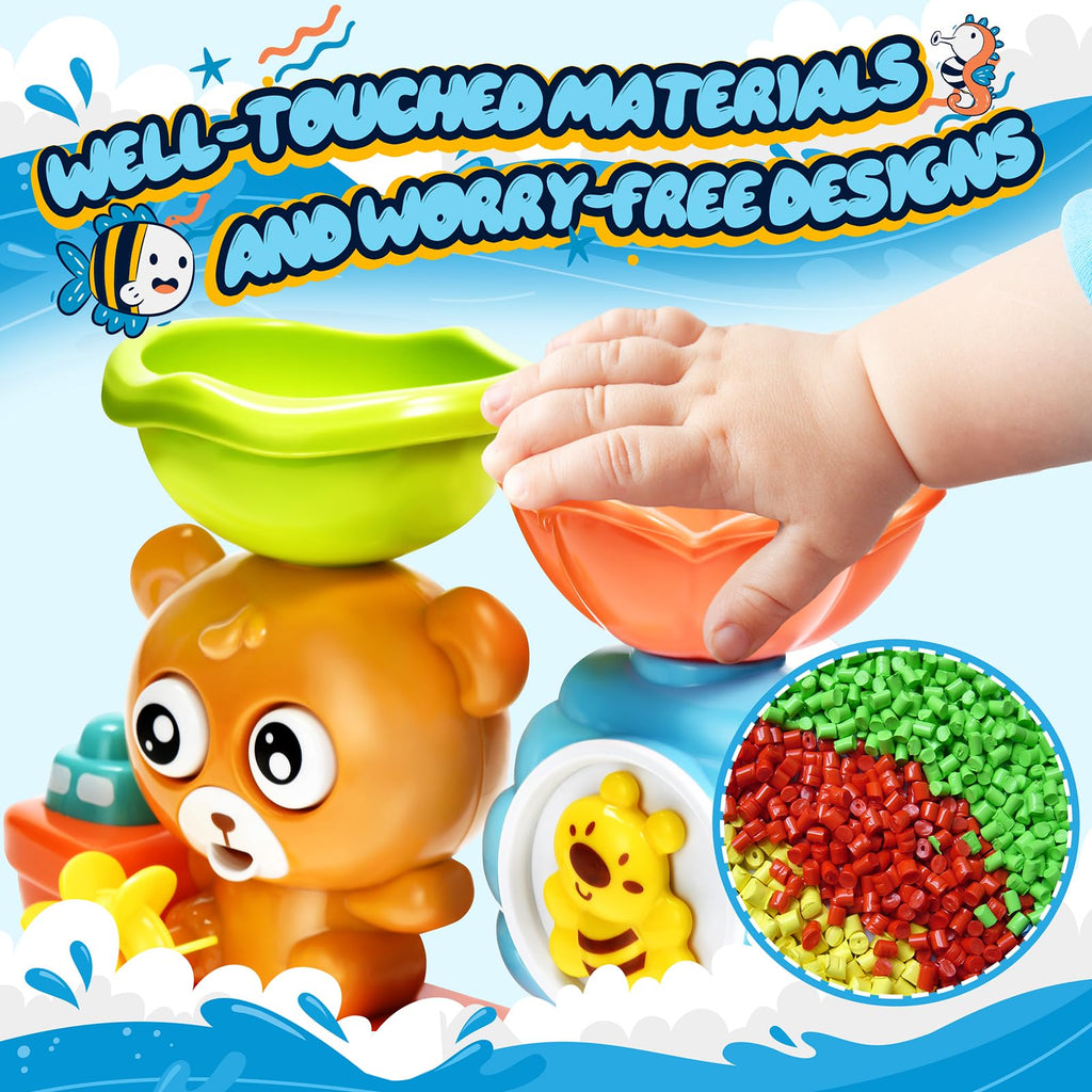 GOODLOGO Bear Bath Toy for Toddlers Ages 1-3 - BPA-Free with Suction Cups, Waterfall Play