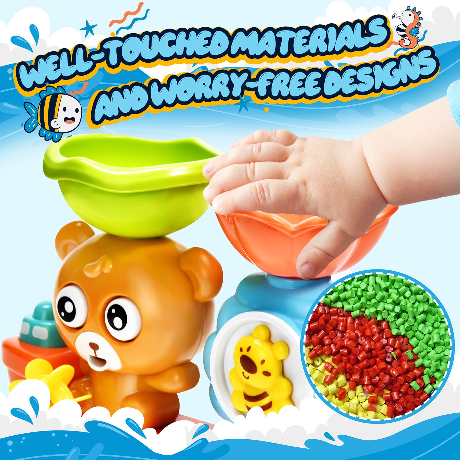 GOODLOGO Bear Bath Toy for Toddlers Ages 1-3 - BPA-Free with Suction Cups, Waterfall Play