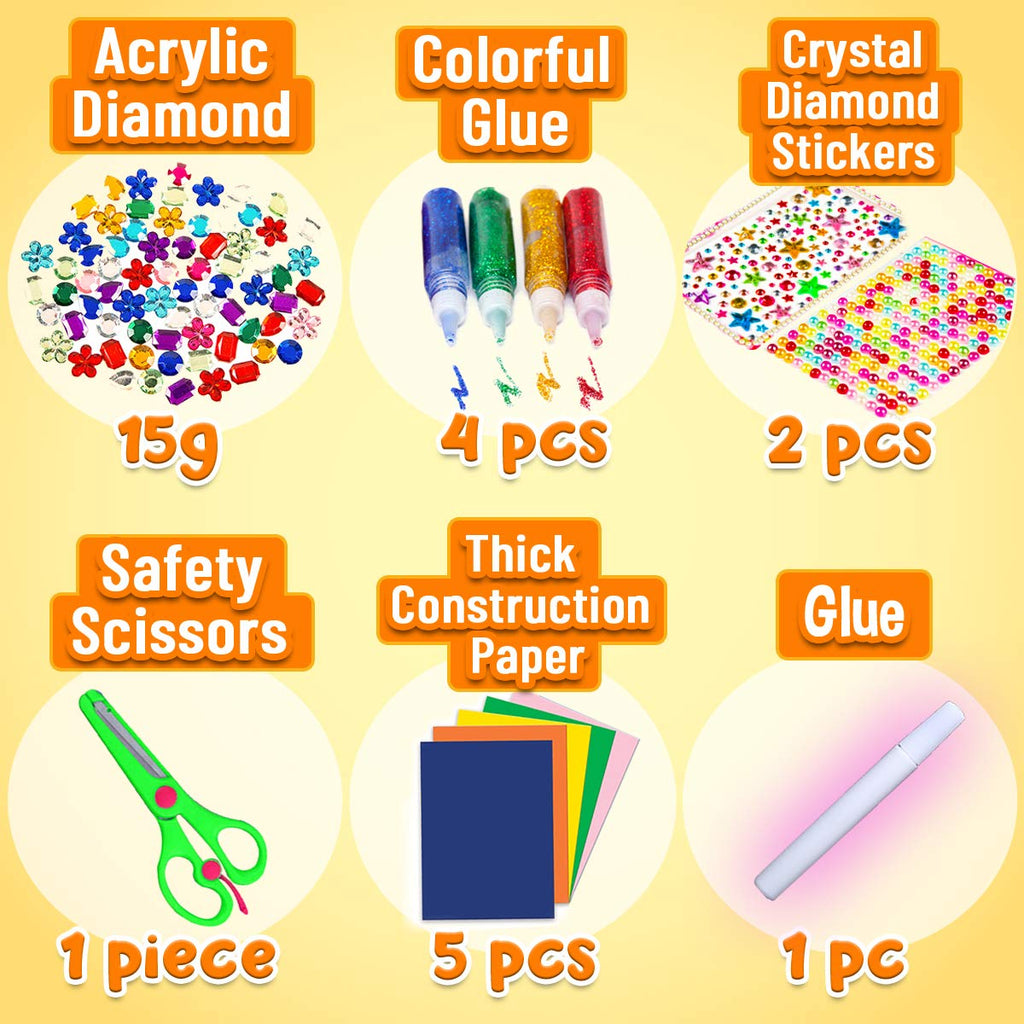 Goody King All-in-One Kids Arts and Crafts Supplies Kit - Multicolor DIY Craft Set with Glitter Glue and Booklet for Ages 4-12