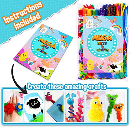 Goody King All-in-One Kids Arts and Crafts Supplies Kit - Multicolor DIY Craft Set with Glitter Glue and Booklet for Ages 4-12