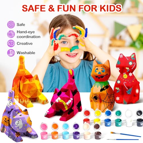 Goody King Paint Your Own Cat Lamp Art Kit – DIY Night Light for Kids Ages 4-12, 24 Paints, 2 Cat Lamps