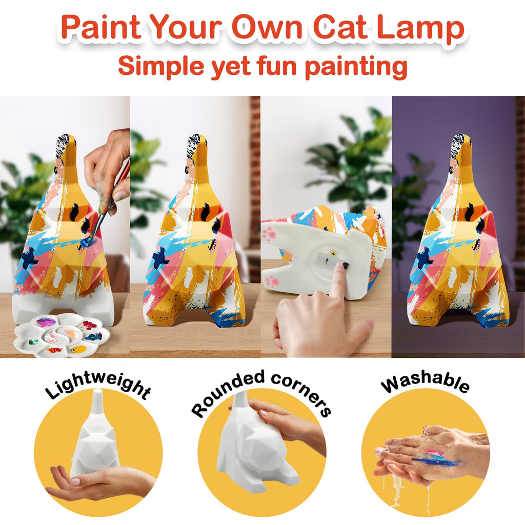 Goody King Paint Your Own Cat Lamp Art Kit – DIY Night Light for Kids Ages 4-12, 24 Paints, 2 Cat Lamps