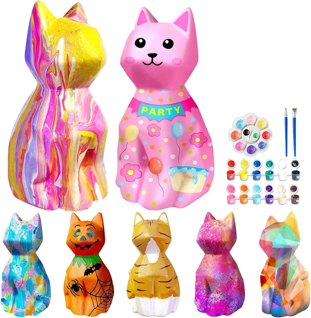Goody King Paint Your Own Cat Lamp Kit – DIY Cat Crafts Night Light for Kids Ages 4-12, 24 Colors