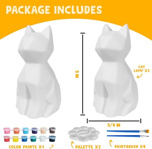 Goody King Paint Your Own Cat Lamp Kit – DIY Cat Crafts Night Light for Kids Ages 4-12, 24 Colors