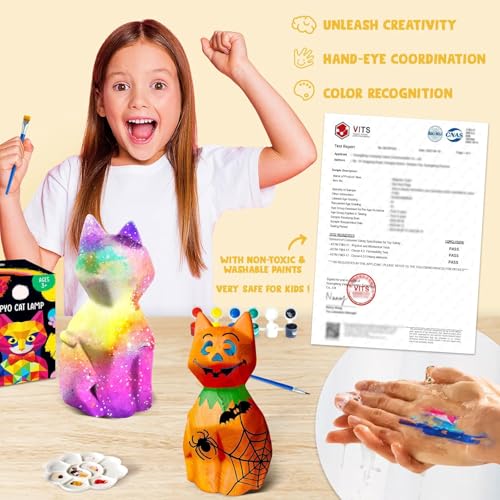 Goody King Paint Your Own Cat Lamp Kit – DIY Cat Crafts Night Light for Kids Ages 4-12, 24 Colors