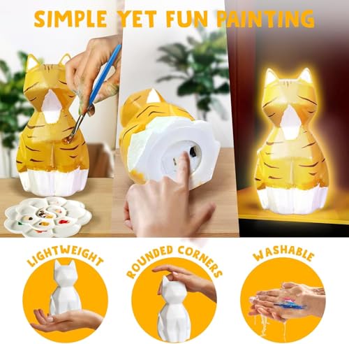 Goody King Paint Your Own Cat Lamp Kit – DIY Cat Crafts Night Light for Kids Ages 4-12, 24 Colors