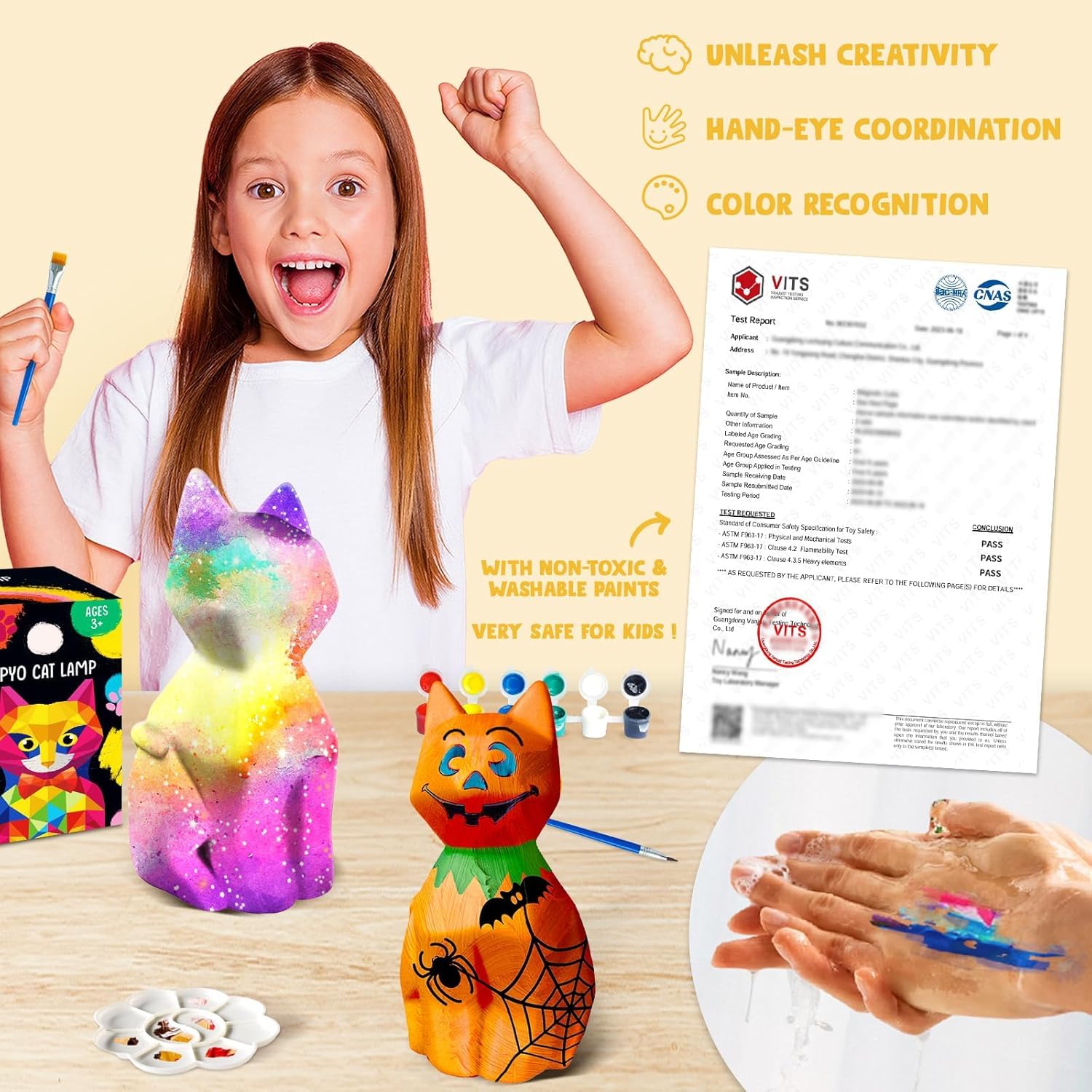 Goody King Paint Your Own Cat Lamp Kit – DIY Cat Crafts Night Light for Kids Ages 4-12, 24 Colors