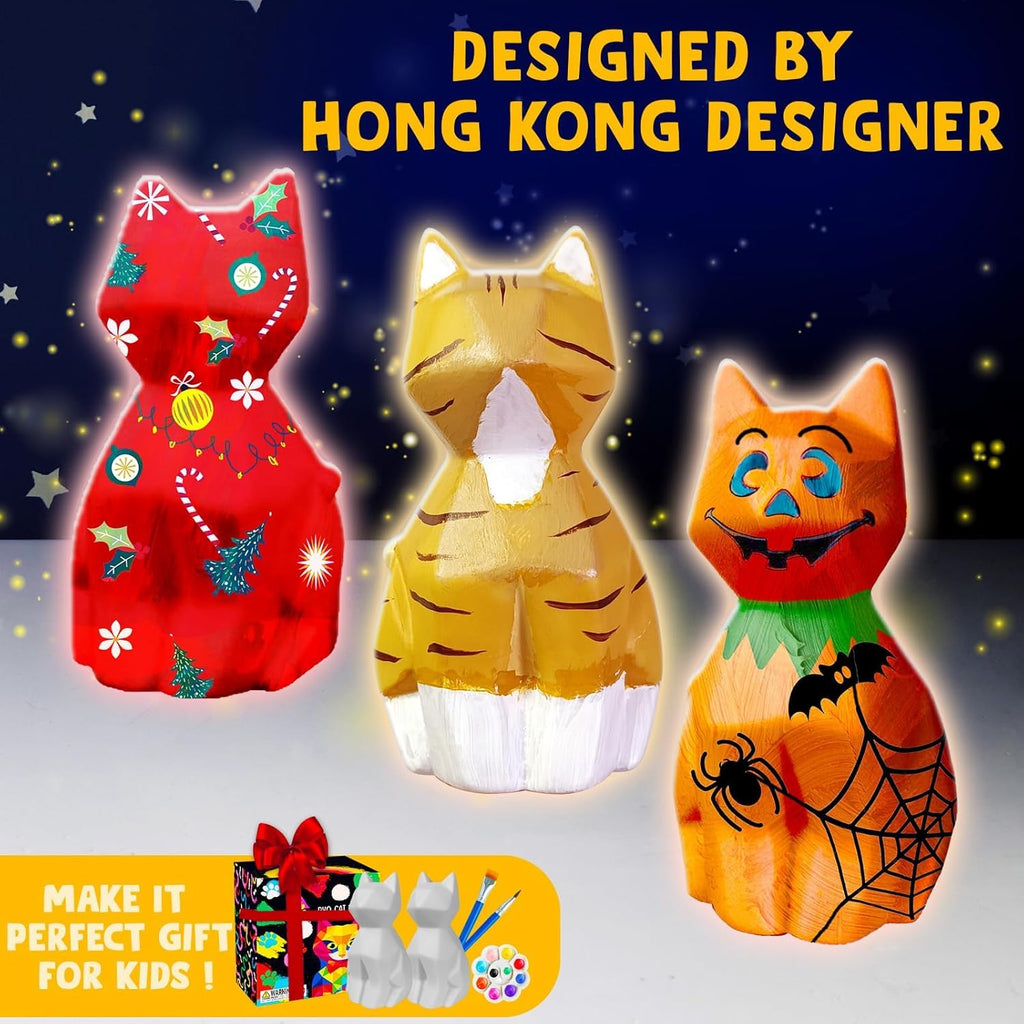 Goody King Paint Your Own Cat Lamp Kit – DIY Cat Crafts Night Light for Kids Ages 4-12, 24 Colors