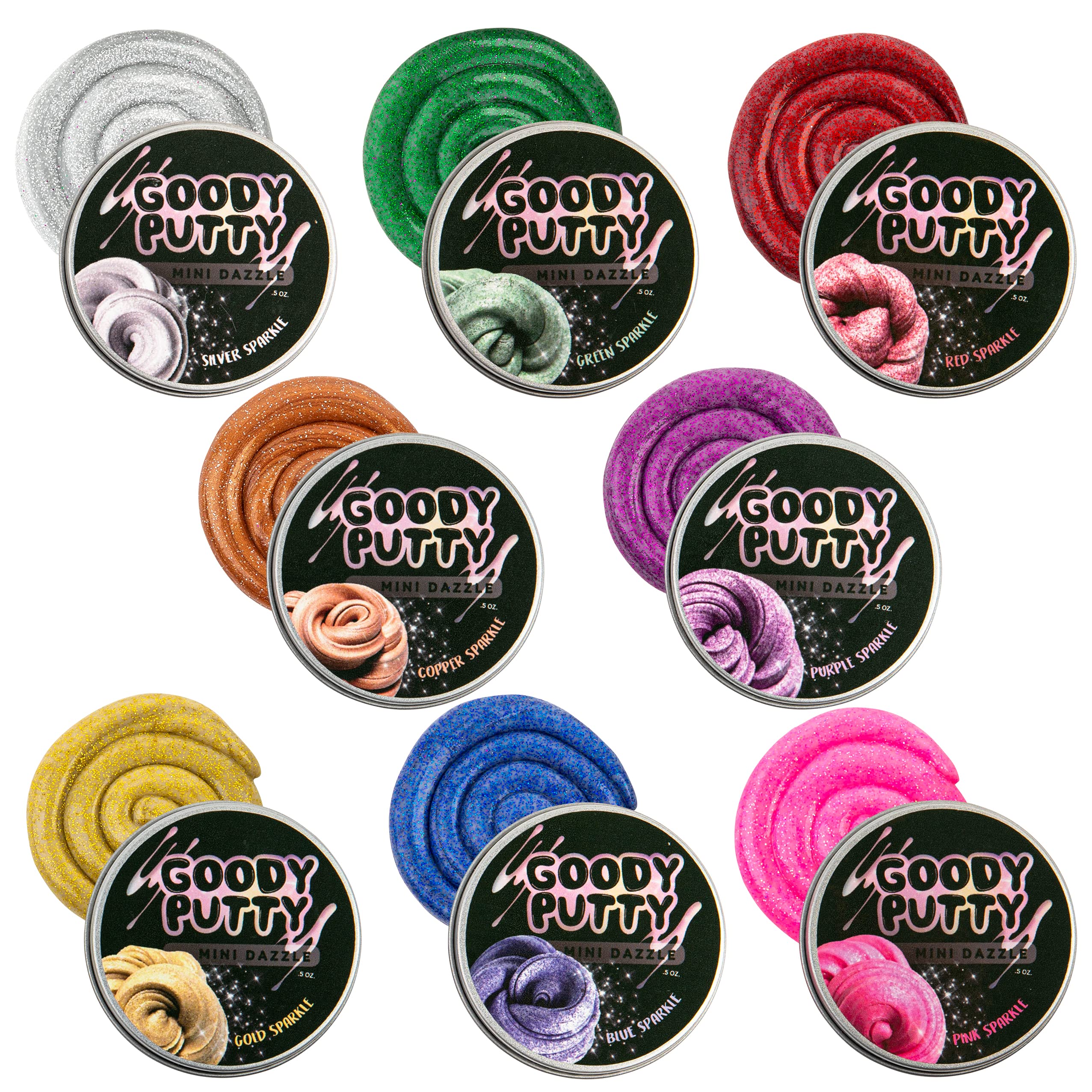 Goody Putty Dazzle Mini Tins 8-Pack – Glitter Sensory Putty for Kids