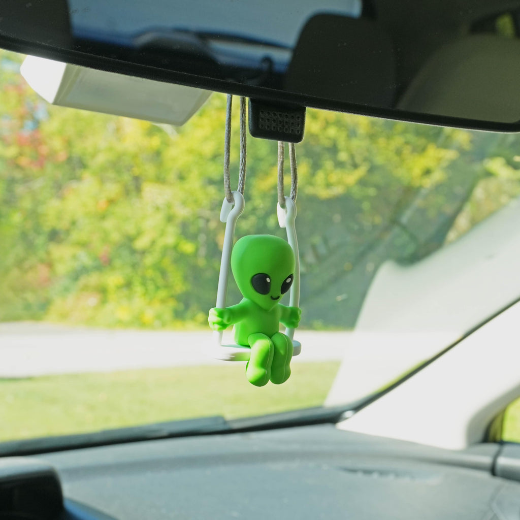 GOOFBALLS Alien Rearview Mirror Swing – Quirky Car Decor for UFO Fans