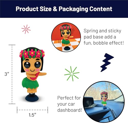 GOOFBALLS Hula Dancer Dashboard Bobblehead – Big Eyes, Grass Skirt, Sticky Pad – Fun Car Toy for Beach Lovers