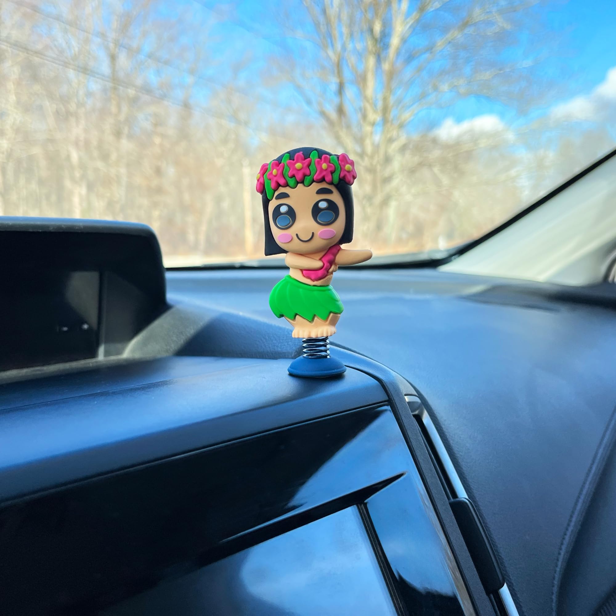 GOOFBALLS Hula Dancer Dashboard Bobblehead – Big Eyes, Grass Skirt, Sticky Pad – Fun Car Toy for Beach Lovers