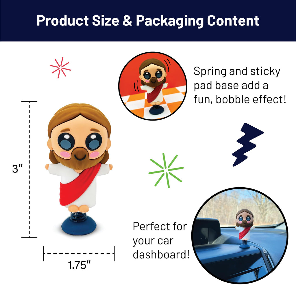 GOOFBALLS Jesus Dashboard Dancer Bobblehead – Open Arms, Adhesive Pad, Christian Car Accessory Gift