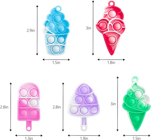 GooKit 30-Pack Mini Ice Cream Pop Keychain Fidget Toys – Silicone Stress Relievers for Kids and Adults