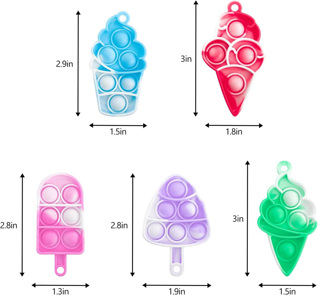 GooKit 30-Pack Mini Ice Cream Pop Keychain Fidget Toys – Silicone Stress Relievers for Kids and Adults