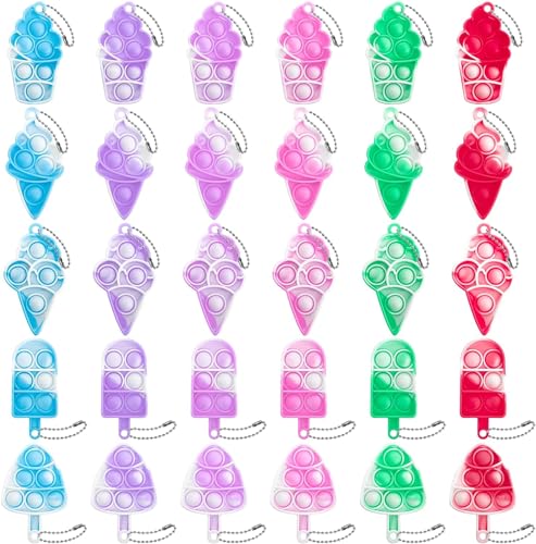 GooKit 30-Pack Mini Ice Cream Pop Keychain Fidget Toys – Silicone Stress Relievers for Kids and Adults