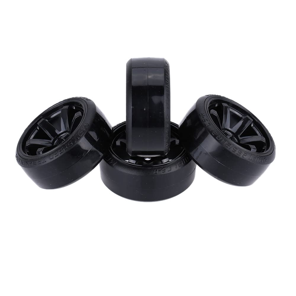 GoolRC 1/10 Drift Car Tires Hard Tyre Replacement Set of 4 (Black) - Fits Traxxas HSP Tamiya HPI Kyosho
