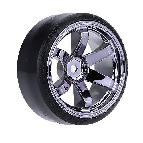 GoolRC 4-Pack 1/10 Scale Drift Car Tires – Hard Compound, Replacement for Traxxas HSP Tamiya HPI Kyosho (Titanium)