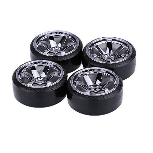 GoolRC 4-Pack 1/10 Scale Drift Car Tires – Hard Compound, Replacement for Traxxas HSP Tamiya HPI Kyosho (Titanium)