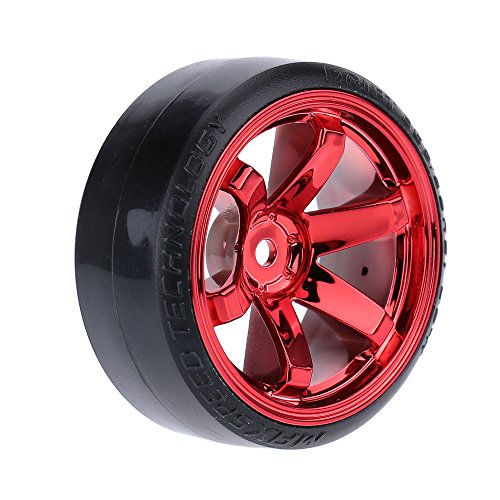 GoolRC 4-Pack Hard Plastic Drift Tires for 1/10 Scale RC Cars – Red, 61mm Diameter, 12mm Hex