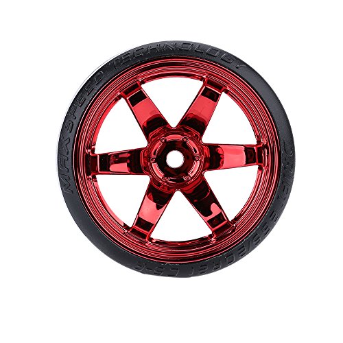GoolRC 4-Pack Hard Plastic Drift Tires for 1/10 Scale RC Cars – Red, 61mm Diameter, 12mm Hex
