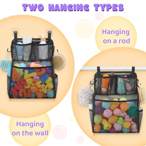 Goowin Bath Toy Storage Holder – Large Mesh Organizer with Double-Layer Design, Bottom Zipper, and Two Hanging Options (Black)