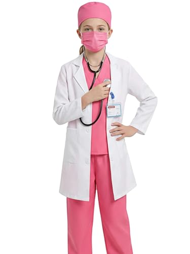 Gorkonpy Doctor Costume for Kids – Complete 7-Piece Dress Up Set with Lab Coat and Toy Medical Tools