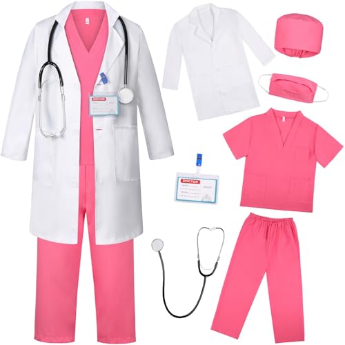 Gorkonpy Doctor Costume for Kids – Complete 7-Piece Dress Up Set with Lab Coat and Toy Medical Tools