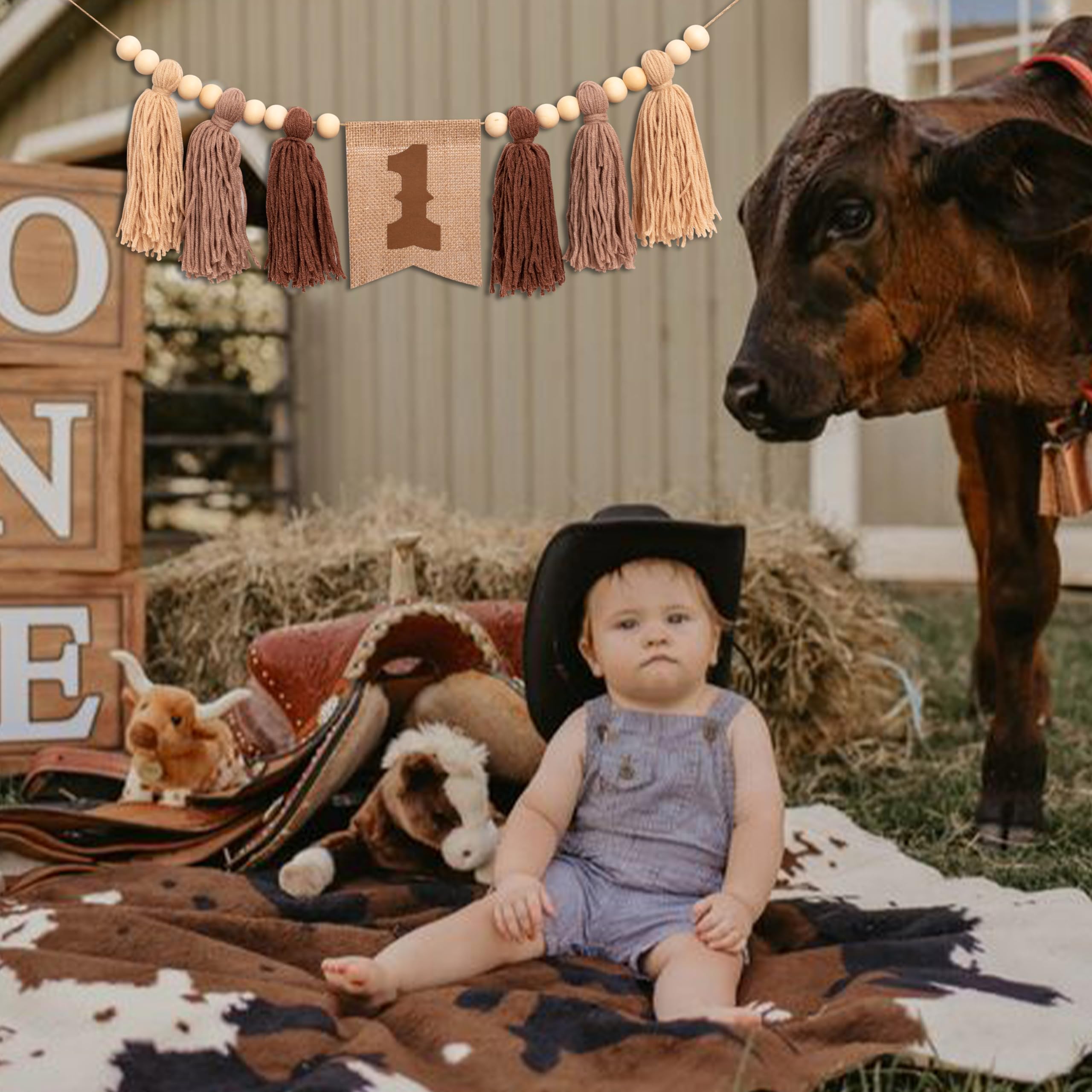 Gostman Cowboy First Birthday High Chair Banner – Brown Cowboy-Themed 1st Birthday Decor for Baby Boy's Highchair
