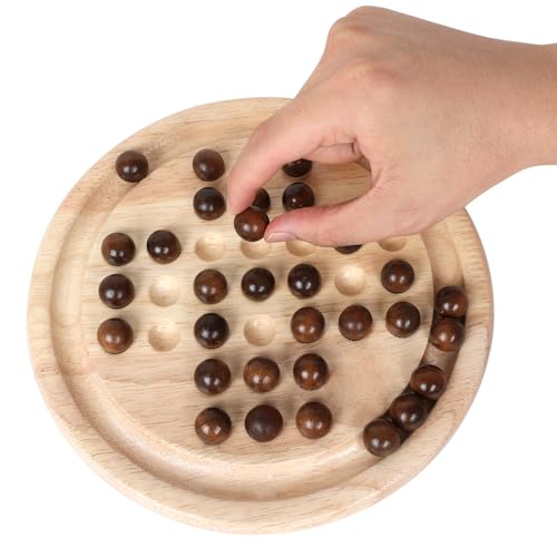 Gothink 9-Inch Solid Wood Solitaire Game – 33 Marble Balls, Handcrafted Board for Kids & Adults